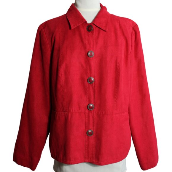 Northern Reflections SZ L Button Up Women's Red Faux Suede Lined Jacket - Picture 1 of 9